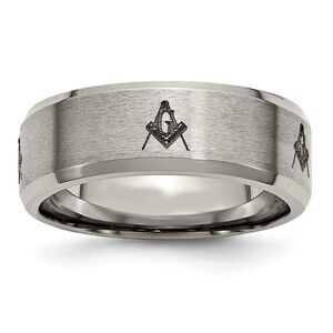8mm Titanium Laser Etched Masonic Beveled Standard Fit Band, Size 8